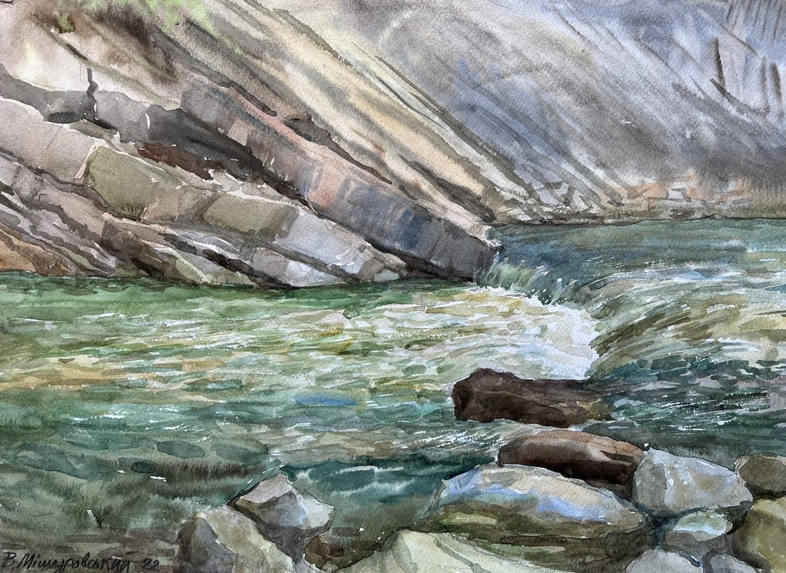 Watercolor painting Waterfall on the river V. Mishurovsky (1 of 8)