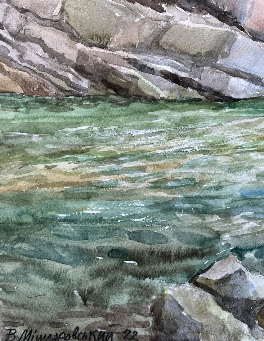 Watercolor painting Waterfall on the river V. Mishurovsky - 3