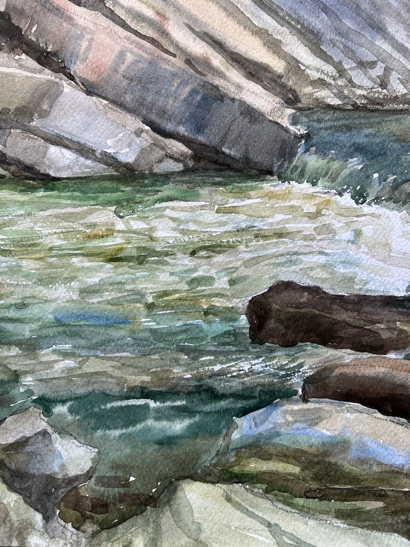 Watercolor painting Waterfall on the river V. Mishurovsky - 5