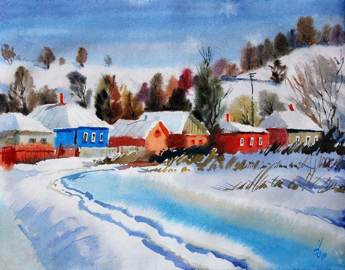 Watercolor painting Winter landscape Egor Ktpatunov: Title: Watercolor painting Winter landscape Egor Ktpatunov Description: NoSvash 37 *** ABOUT THIS PAINTING *** * TITLE: "Winter landscape" * ARTISTS: Egor Ktpatunov * SIZE: 25x35 cm/'9.84x13.77 inches