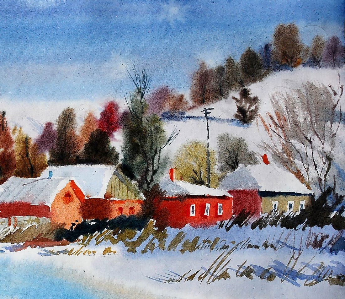 Watercolor painting Winter landscape Egor Ktpatunov - 3