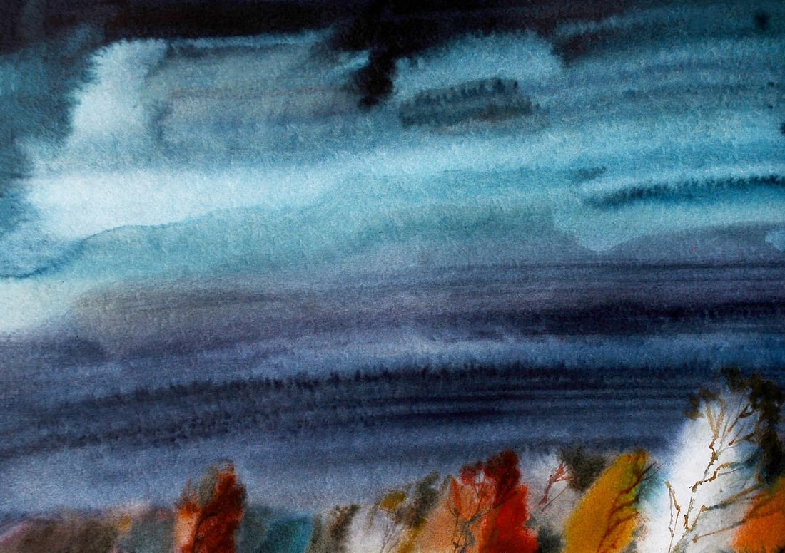 Watercolor painting Cold fall Egor Ktpatunov - 2