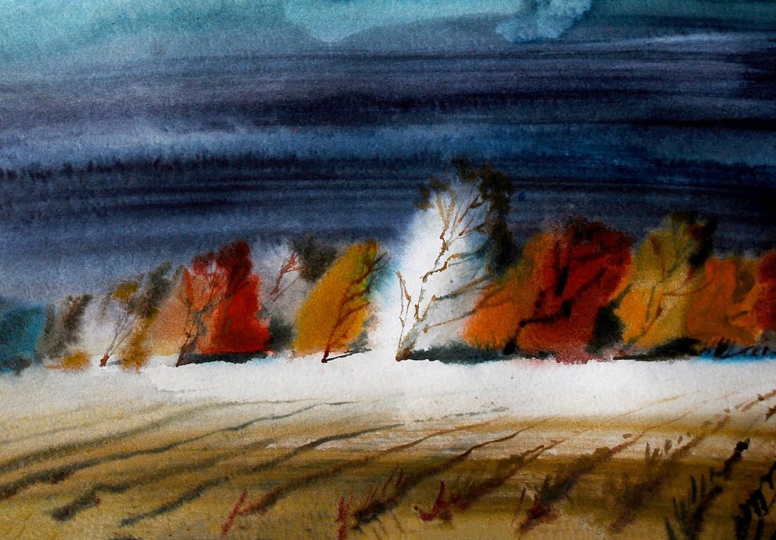 Watercolor painting Cold fall Egor Ktpatunov - 5