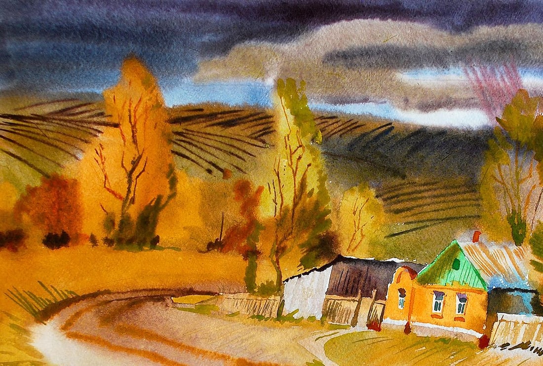 Watercolor painting On the outskirts Egor Ktpatunov - 2