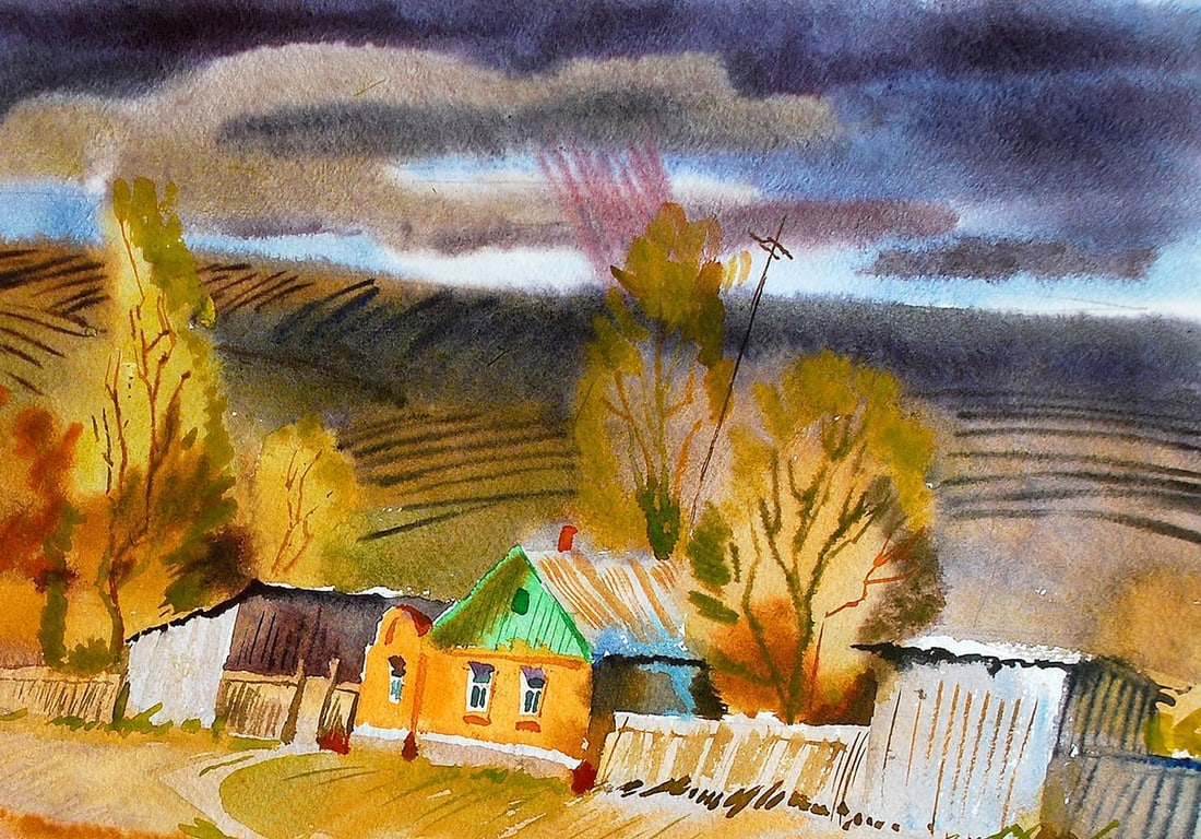 Watercolor painting On the outskirts Egor Ktpatunov - 3