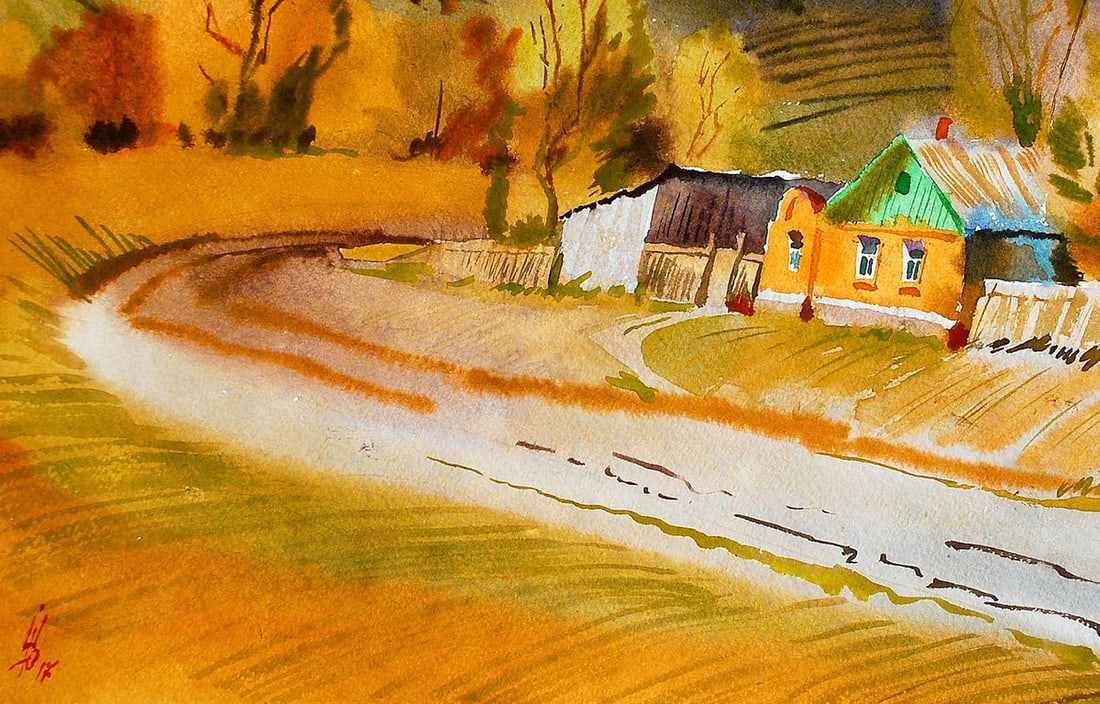 Watercolor painting On the outskirts Egor Ktpatunov - 4