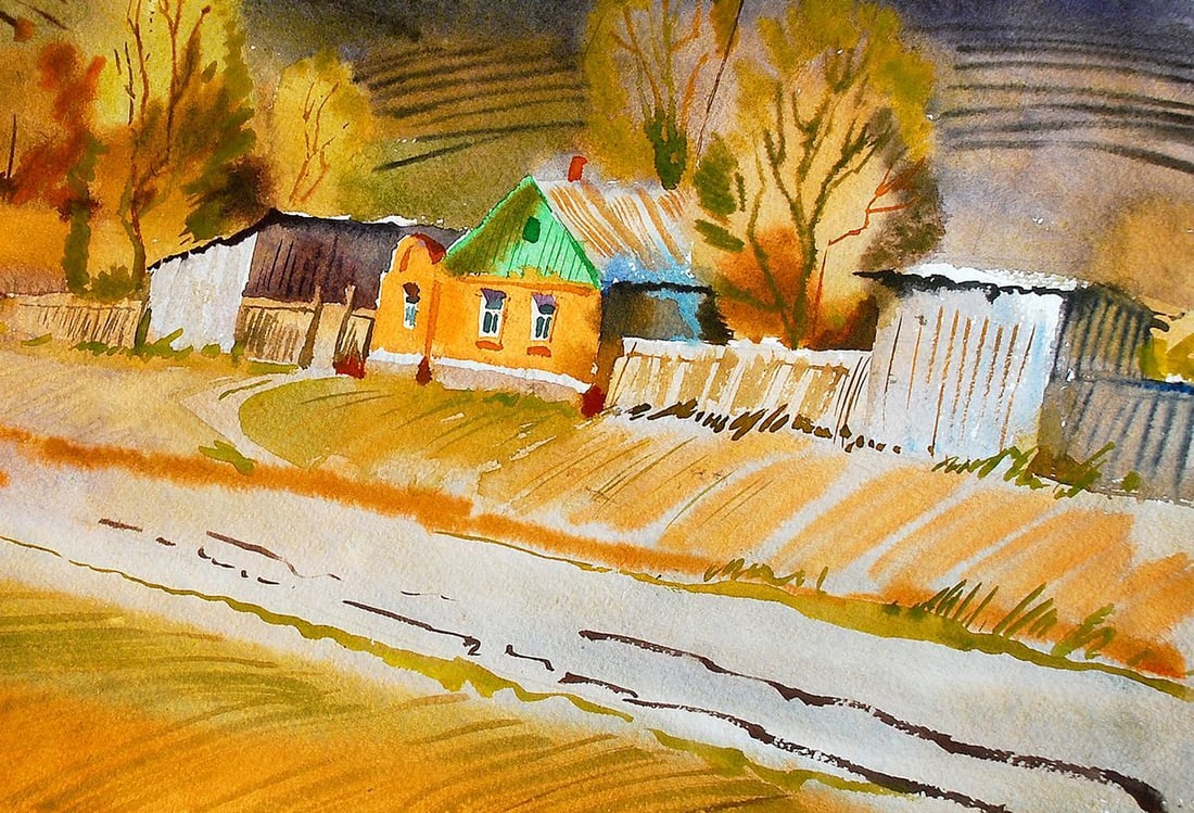 Watercolor painting On the outskirts Egor Ktpatunov - 5