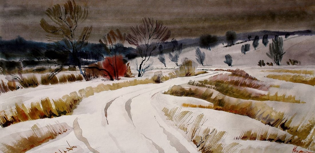 Watercolor painting Winter. Obolon Egor Ktpatunov: Title: Watercolor painting Winter. Obolon Egor Ktpatunov Description: NoSvash 64 *** ABOUT THIS PAINTING *** * TITLE: "Winter. Obolon" * ARTISTS: Egor Ktpatunov * SIZE: 40x60 cm/'15.74x23.62 inches' *