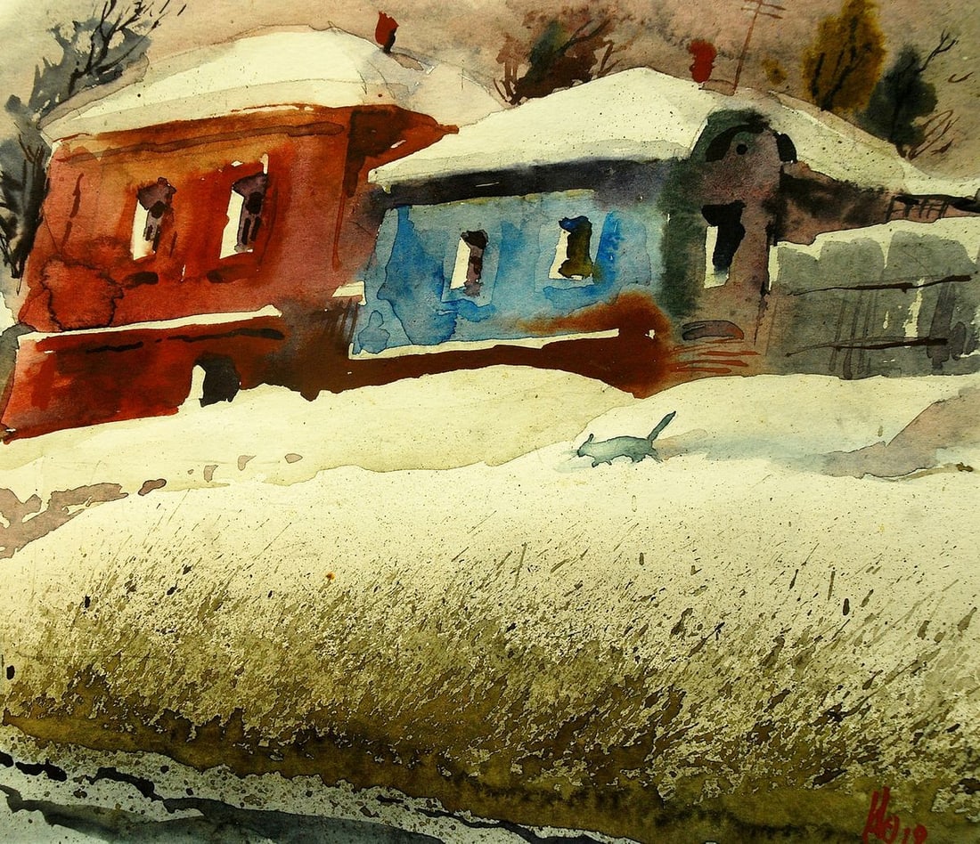 Watercolor painting Winter motif Egor Ktpatunov: Title: Watercolor painting Winter motif Egor Ktpatunov Description: NoSvash 67 *** ABOUT THIS PAINTING *** * TITLE: "Winter motif" * ARTISTS: Egor Ktpatunov * SIZE: 22x28 cm/'8.66x11.02 inches' *