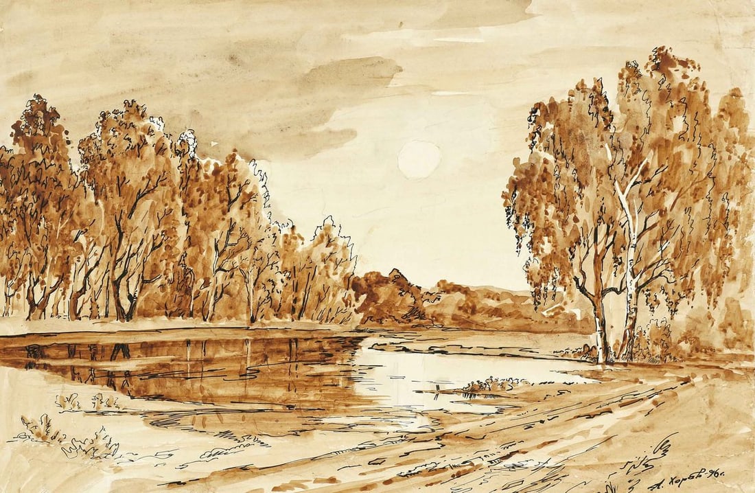 Early morning on the golden beach watercolor painting Choirs Alexander: Title: Early morning on the golden beach watercolor painting Choirs Alexander Description: No15 * TITLE: "Early morning on the golden beach" * ARTIST: Choirs Alexander * SIZE: 24.5x37cm/'9.44x14,56