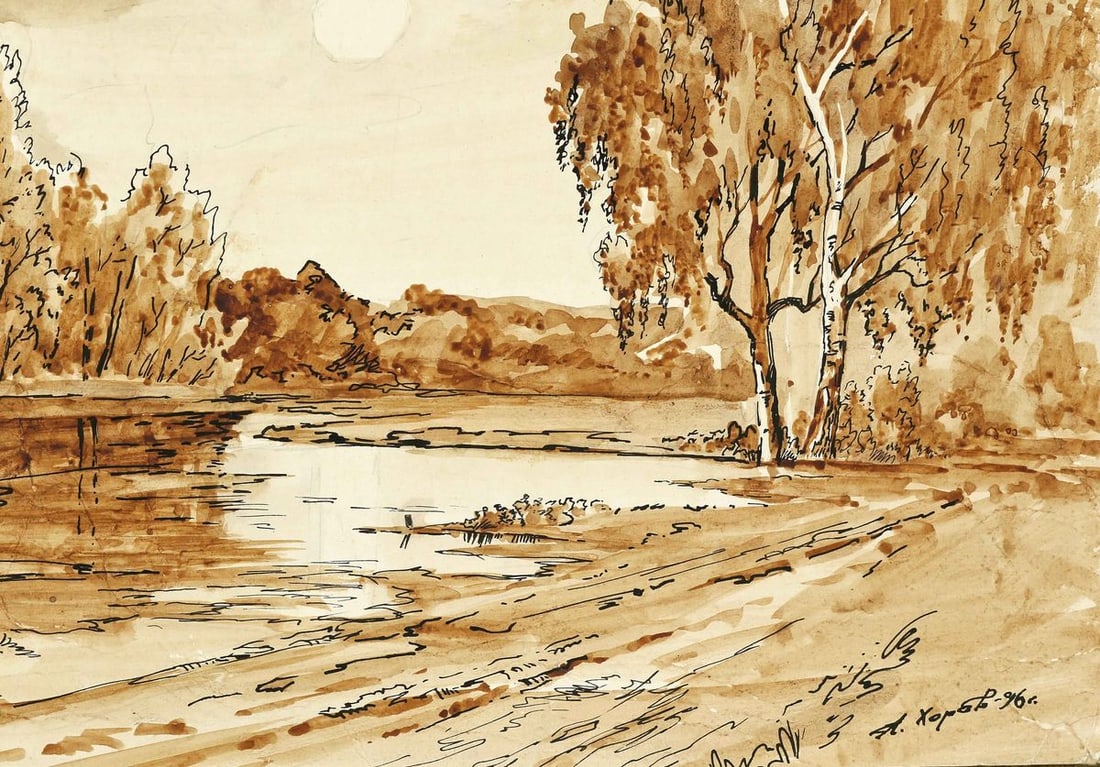 Early morning on the golden beach watercolor painting Choirs Alexander - 2