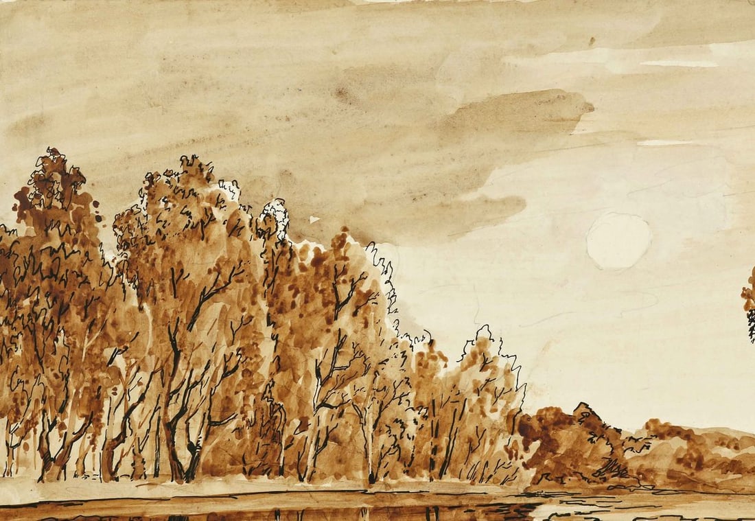 Early morning on the golden beach watercolor painting Choirs Alexander - 3