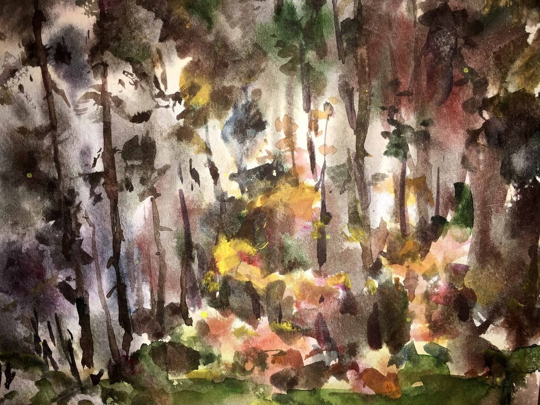 Forest landscape watercolor painitng Viktor Mikhailichenko - 4