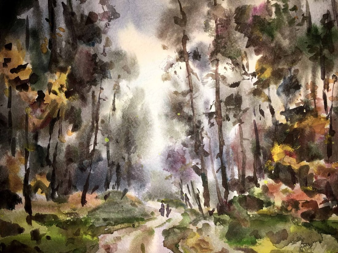 Forest landscape watercolor painitng Viktor Mikhailichenko - 6