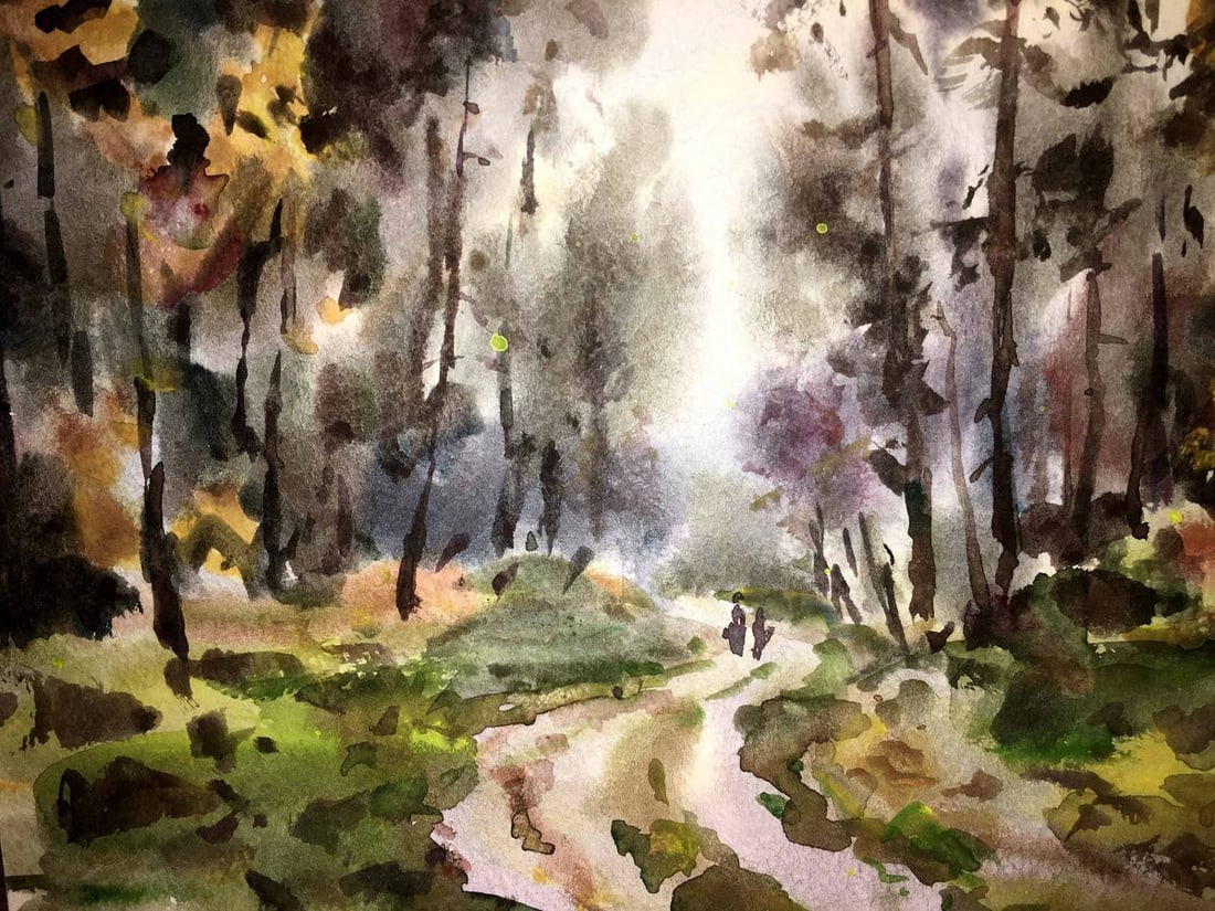 Forest landscape watercolor painitng Viktor Mikhailichenko - 8