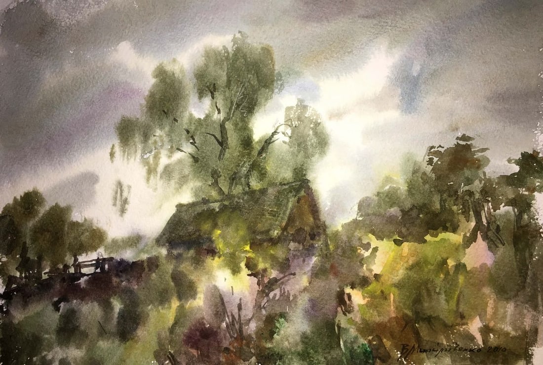 Forest landscape watercolor painting Viktor Mikhailichenko: Title: Forest landscape watercolor painting Viktor Mikhailichenko Description: No175 * TITLE: "Forest landscape" * ARTIST: Viktor Mikhailichenko * SIZE: 21x30 cm/'8.26x11.81 inches' * MEDIUM: