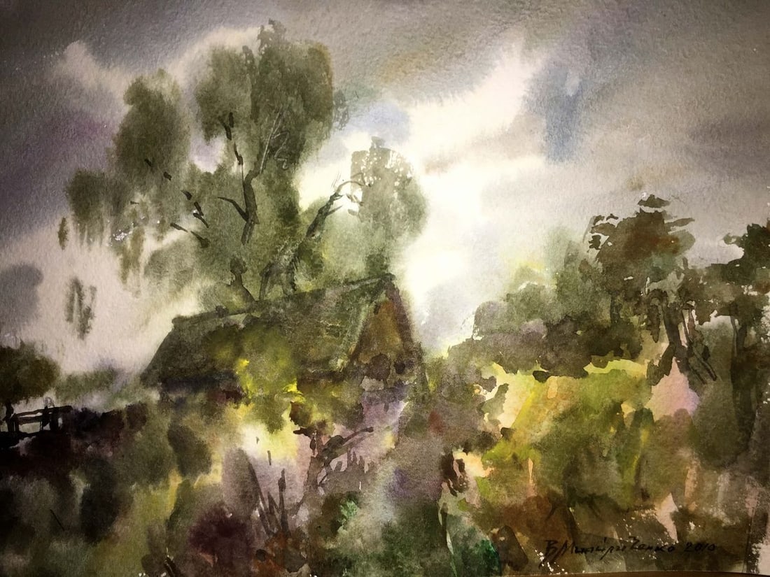Forest landscape watercolor painting Viktor Mikhailichenko - 2
