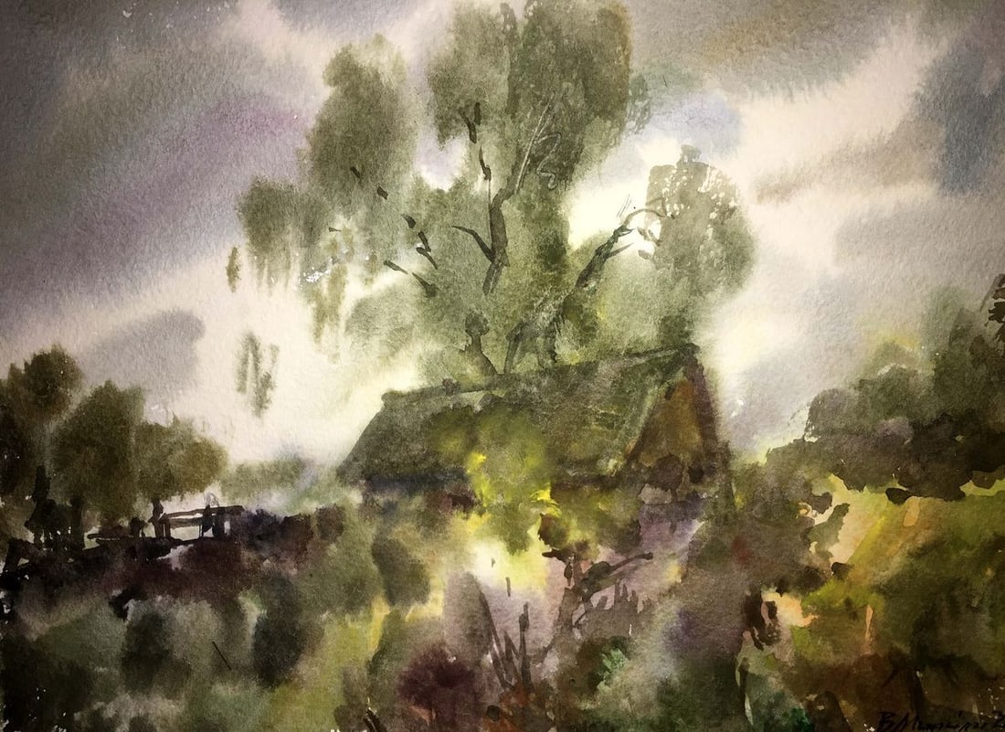 Forest landscape watercolor painting Viktor Mikhailichenko - 8