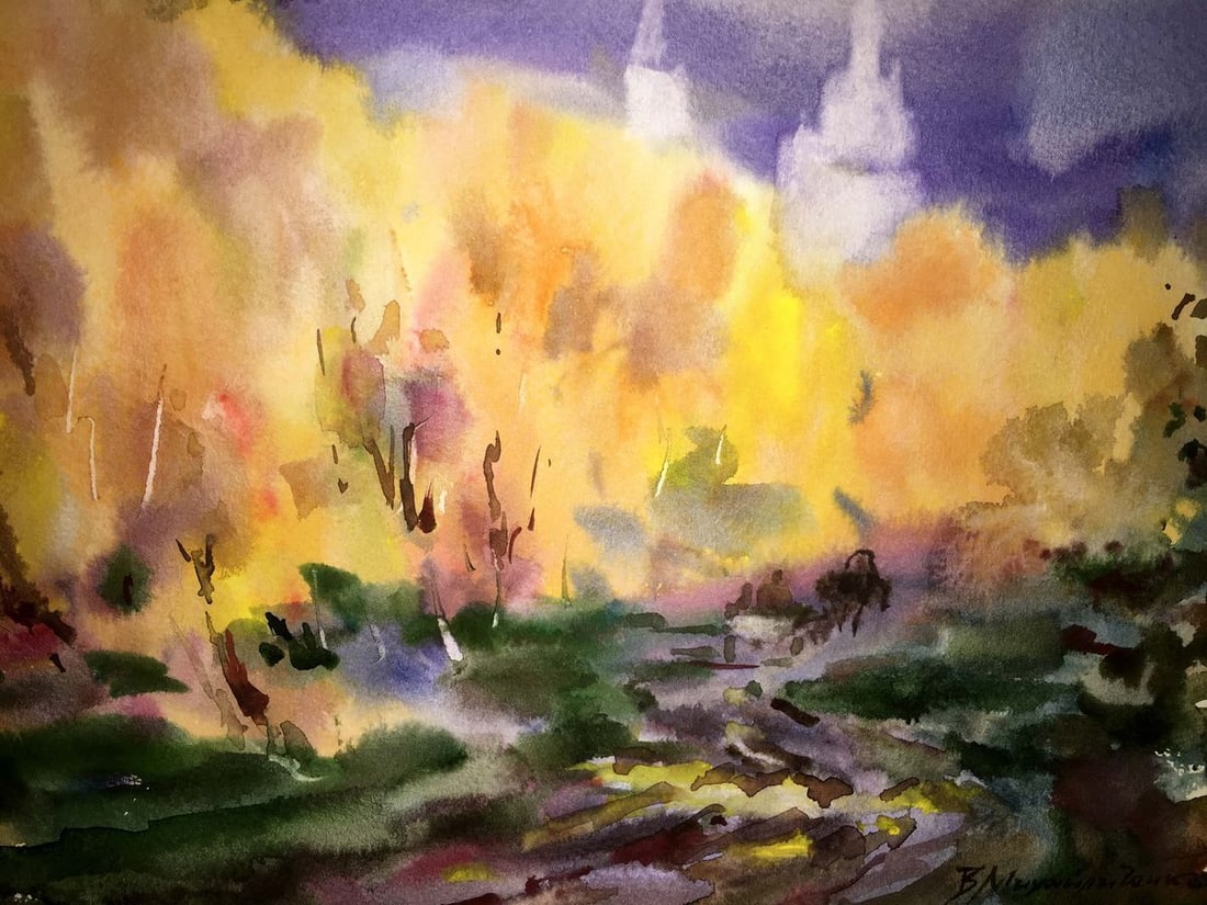 Fields watercolor painting Viktor Mikhailichenko - 5