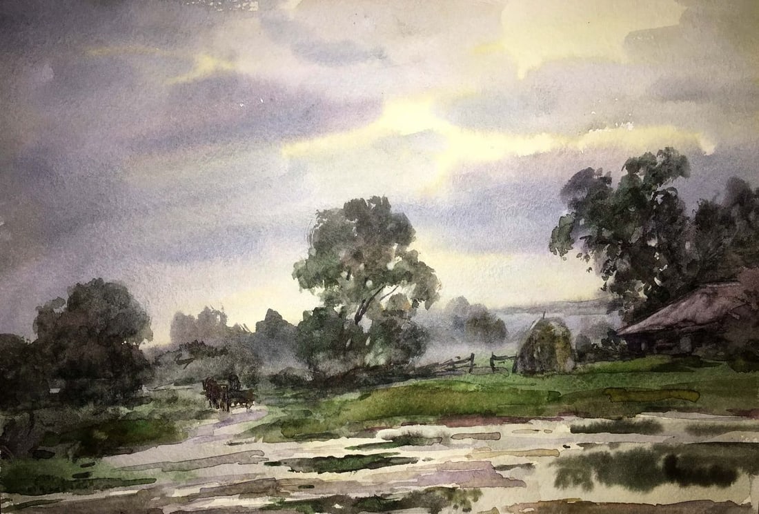 After the rain watercolor painting Viktor Mikhailichenko - 2