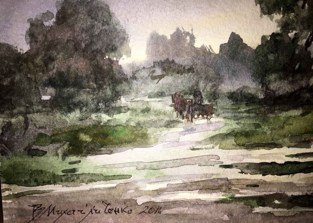 After the rain watercolor painting Viktor Mikhailichenko - 3