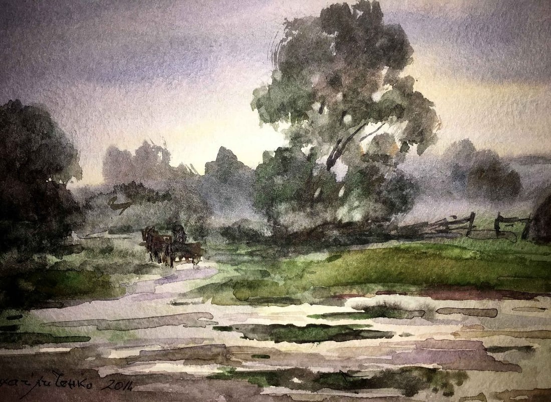 After the rain watercolor painting Viktor Mikhailichenko - 5
