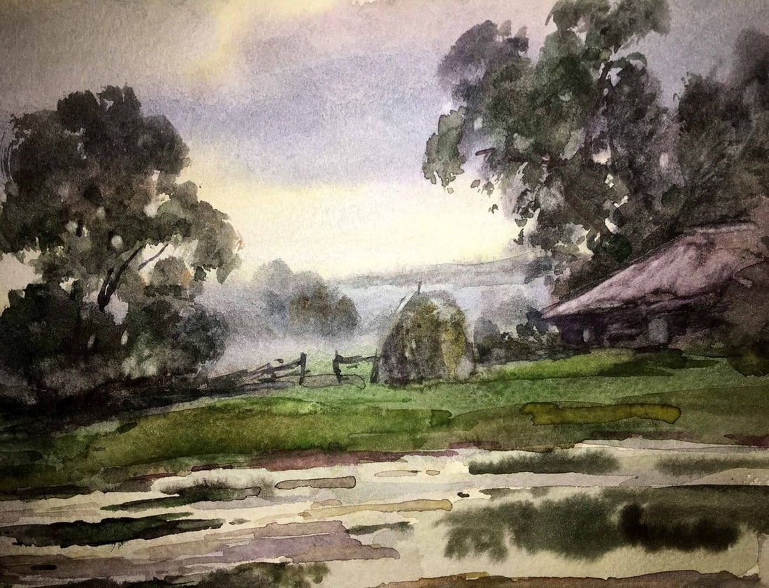 After the rain watercolor painting Viktor Mikhailichenko - 6