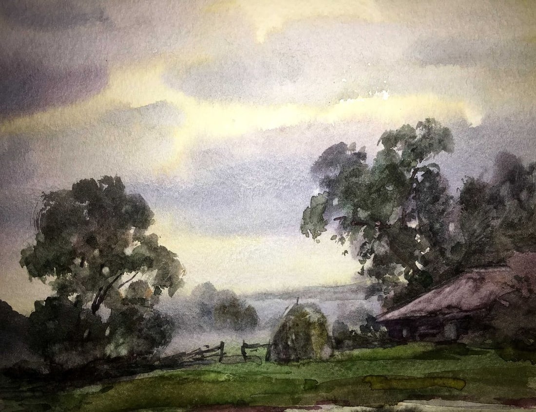 After the rain watercolor painting Viktor Mikhailichenko - 7