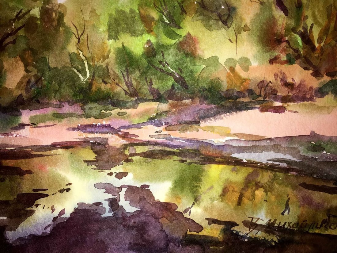 Forest landscape watercolor painitng Viktor Mikhailichenko - 3