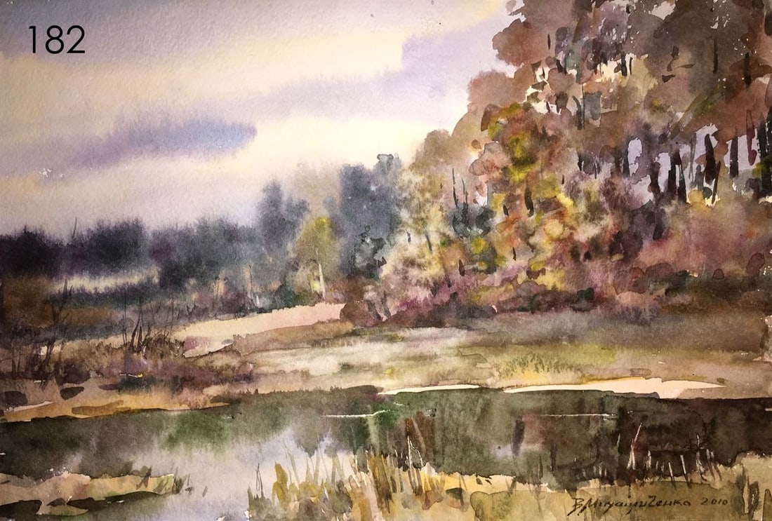 Autumn landscape watercolor painting Viktor Mikhailichenko: Title: Autumn landscape watercolor painting Viktor Mikhailichenko Description: No182 * TITLE: "Autumn landscape" * ARTIST: Viktor Mikhailichenko * SIZE: 21x30 cm/'8.26x11,81 inches' * MEDIUM: