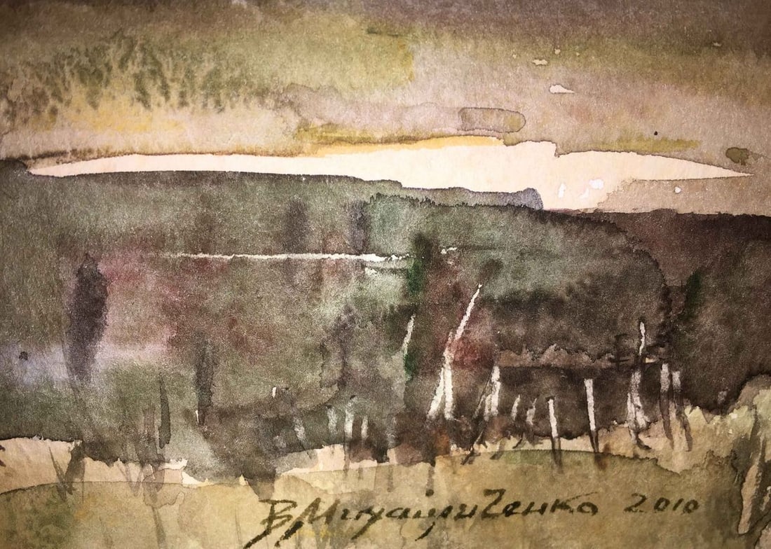 Autumn landscape watercolor painting Viktor Mikhailichenko - 2