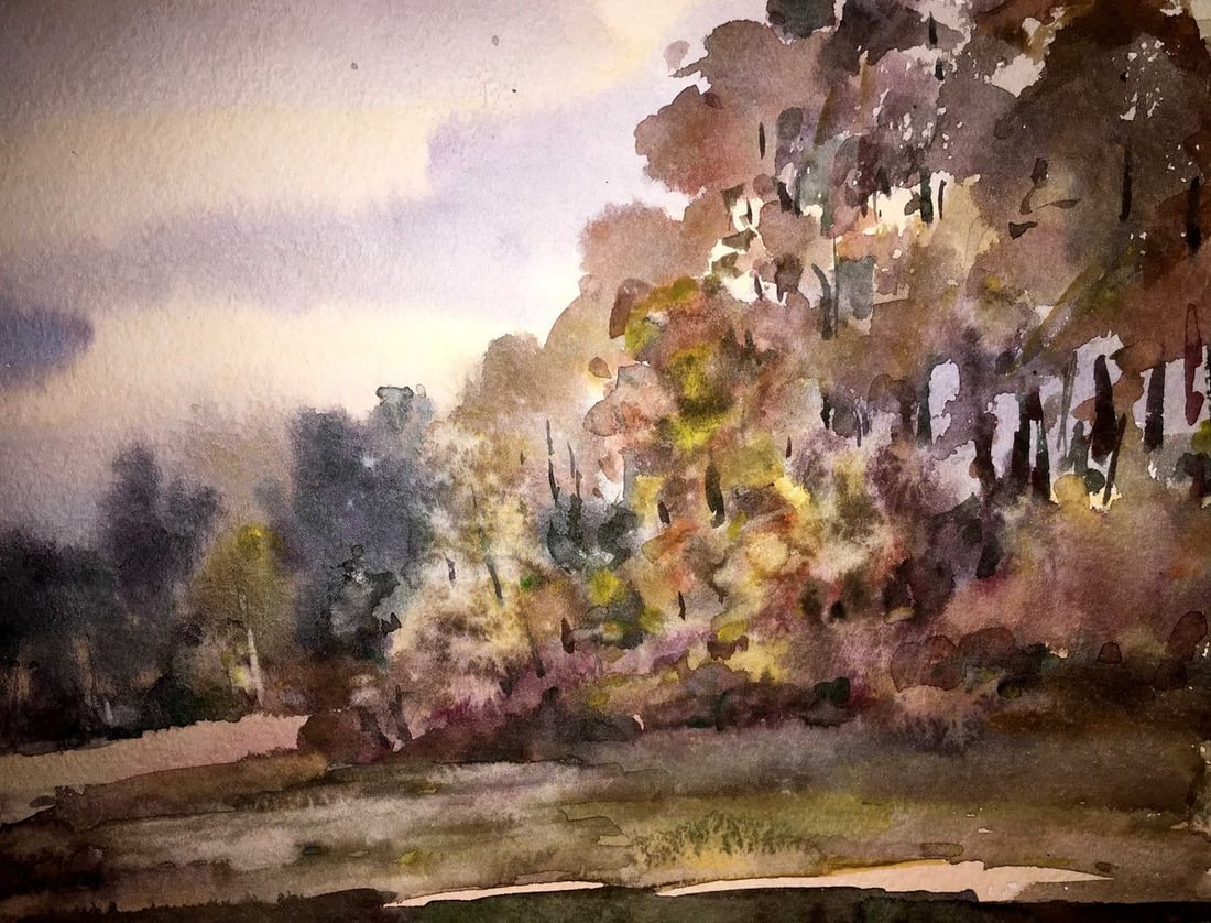 Autumn landscape watercolor painting Viktor Mikhailichenko - 3
