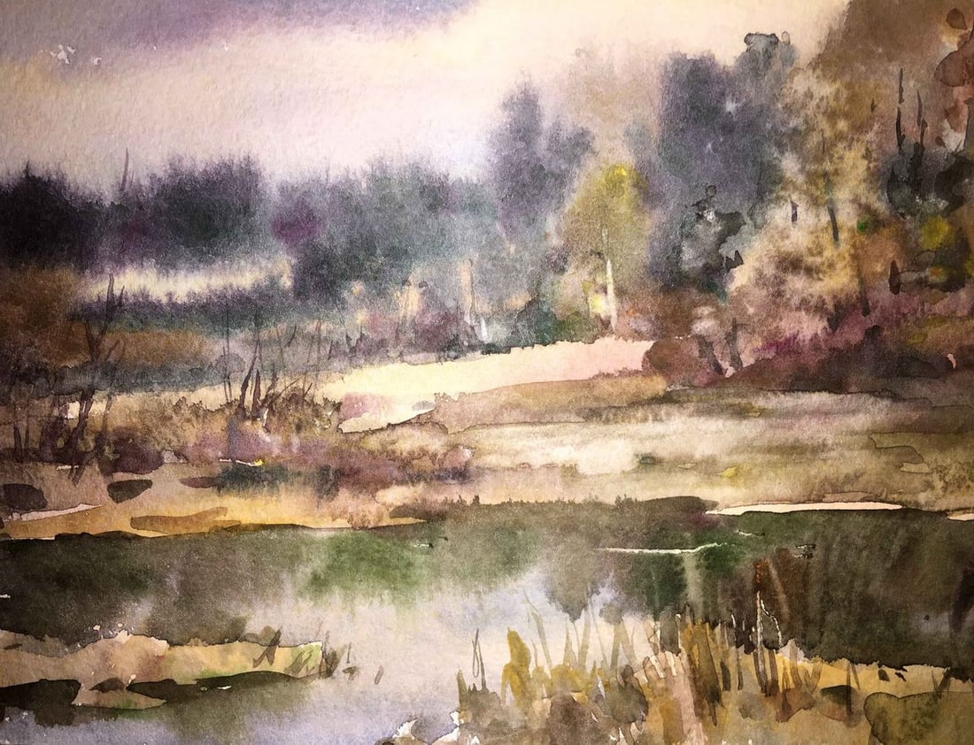 Autumn landscape watercolor painting Viktor Mikhailichenko - 4