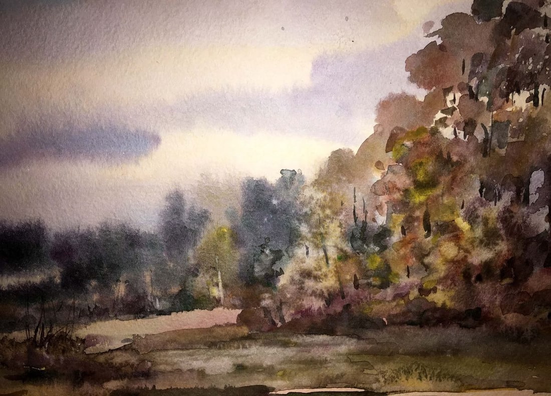 Autumn landscape watercolor painting Viktor Mikhailichenko - 7