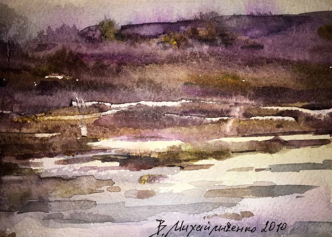 Autumn landscape watercolor painting Viktor Mikhailichenko - 2