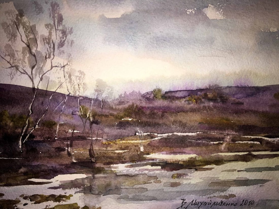 Autumn landscape watercolor painting Viktor Mikhailichenko - 3