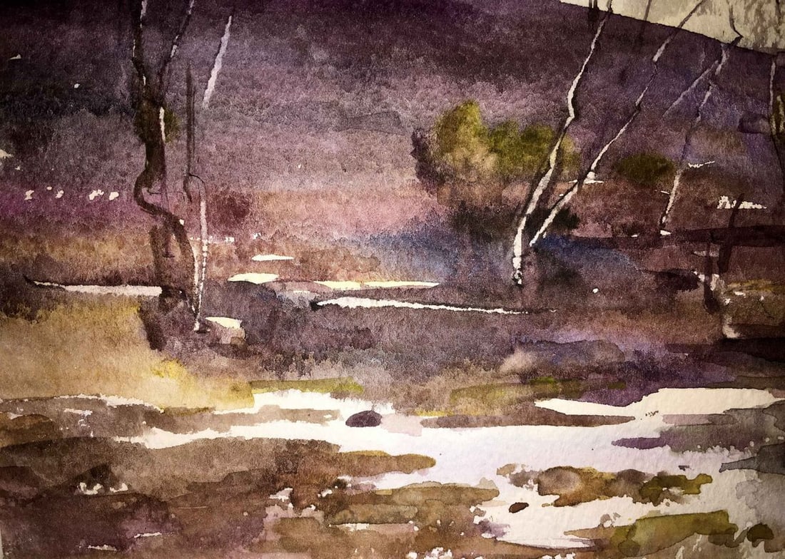 Autumn landscape watercolor painting Viktor Mikhailichenko - 8