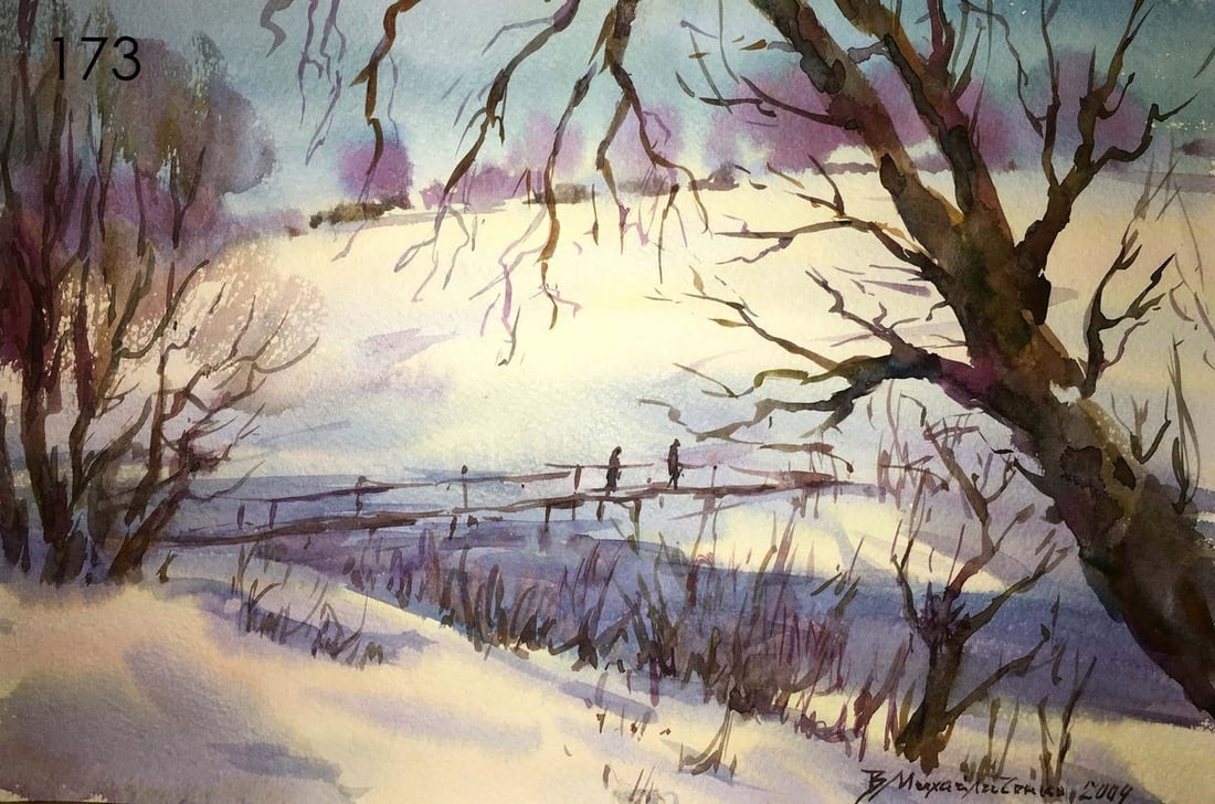 Winter landscape watercolor painting Viktor Mikhailichenko (1 of 7)