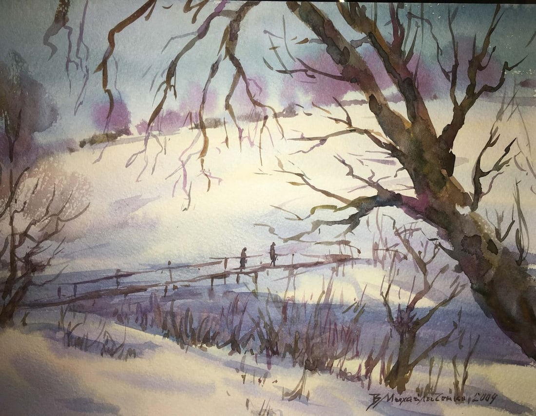 Winter landscape watercolor painting Viktor Mikhailichenko - 3