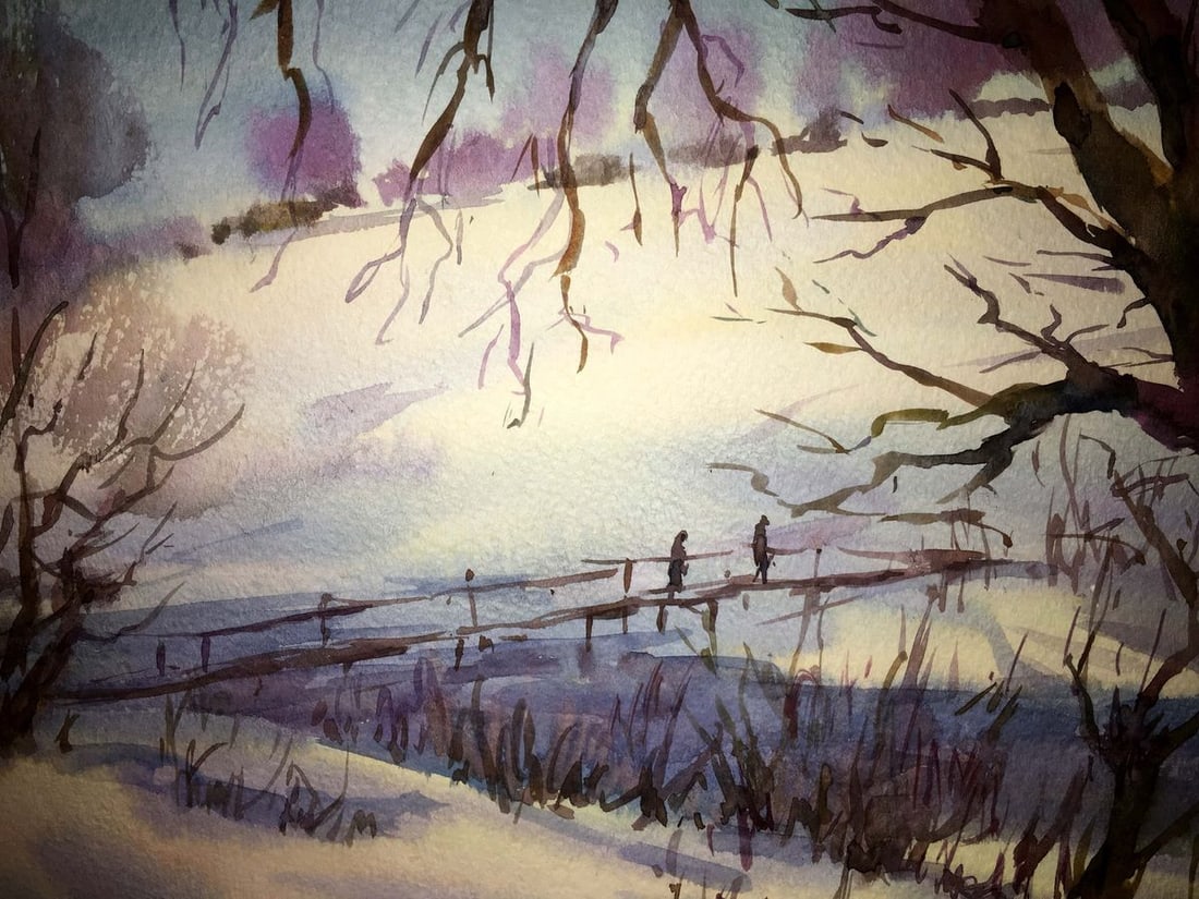 Winter landscape watercolor painting Viktor Mikhailichenko - 4