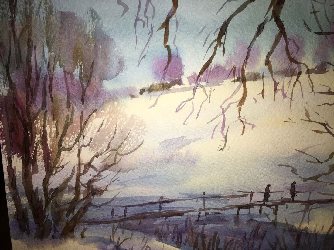 Winter landscape watercolor painting Viktor Mikhailichenko - 5