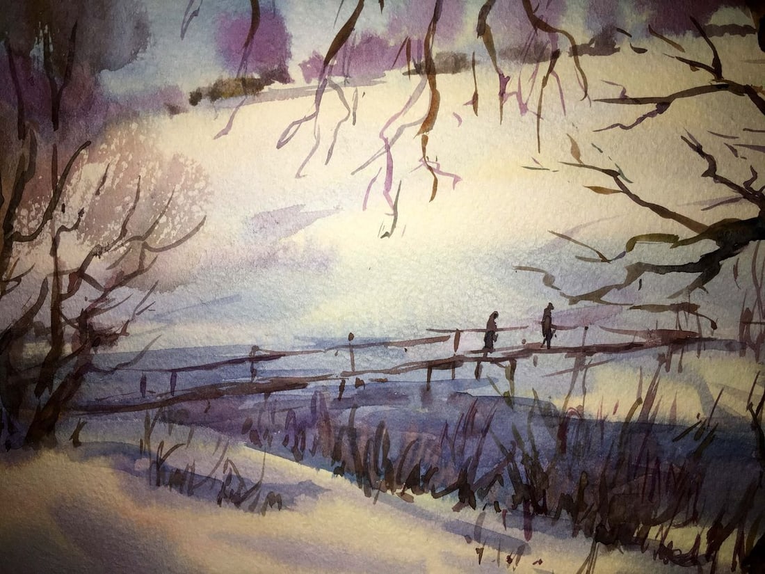 Winter landscape watercolor painting Viktor Mikhailichenko - 6