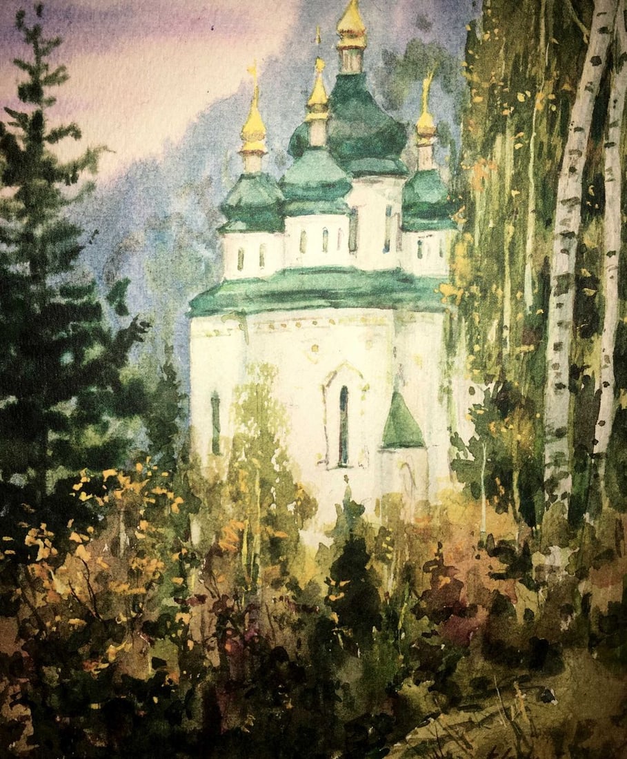 Monastery watercolor painting Viktor Mikhailichenko (1 of 7)