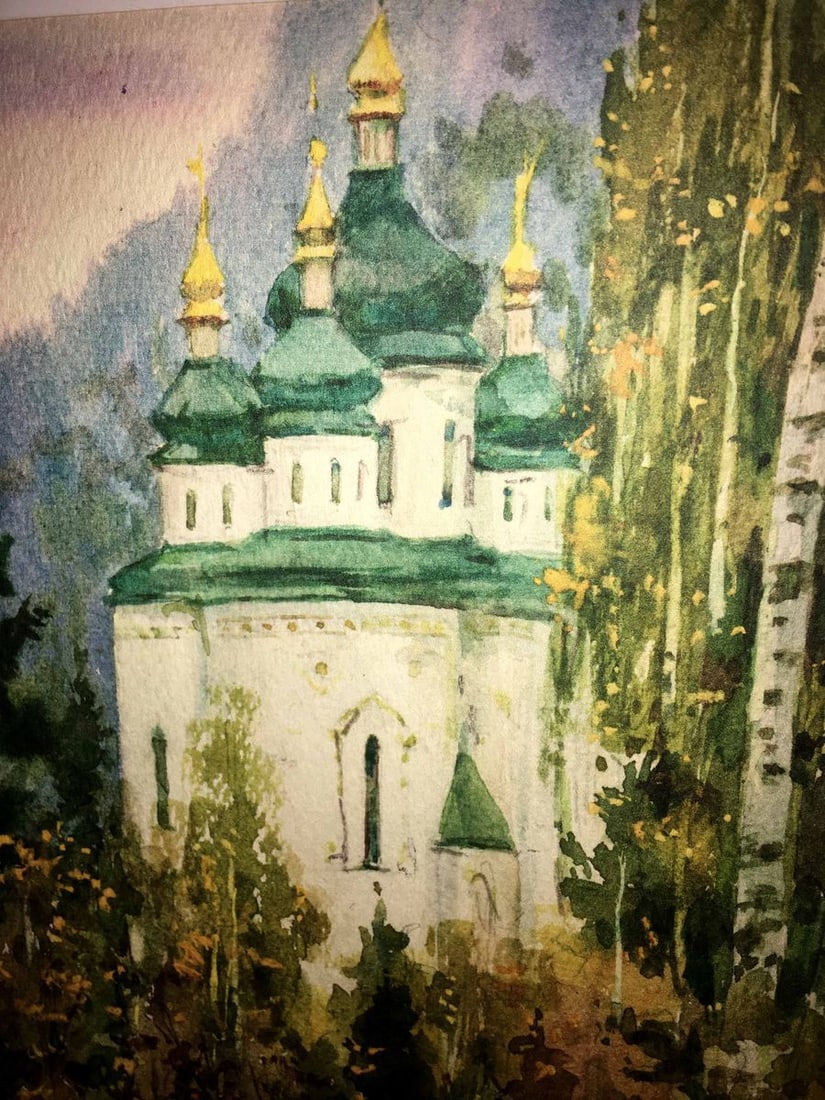 Monastery watercolor painting Viktor Mikhailichenko - 6