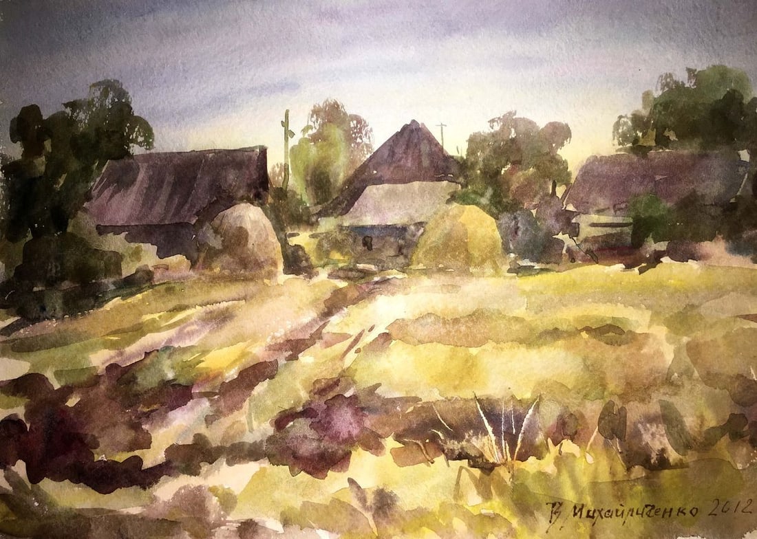 Fields landscape watercolor painting Viktor Mikhailichenko (1 of 7)