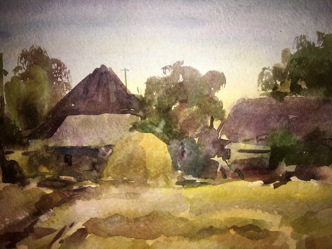 Fields landscape watercolor painting Viktor Mikhailichenko - 3