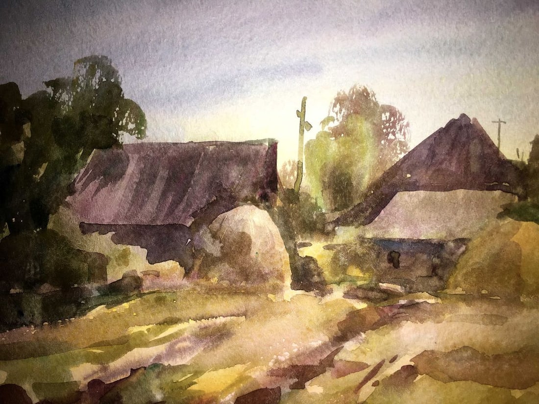 Fields landscape watercolor painting Viktor Mikhailichenko - 4