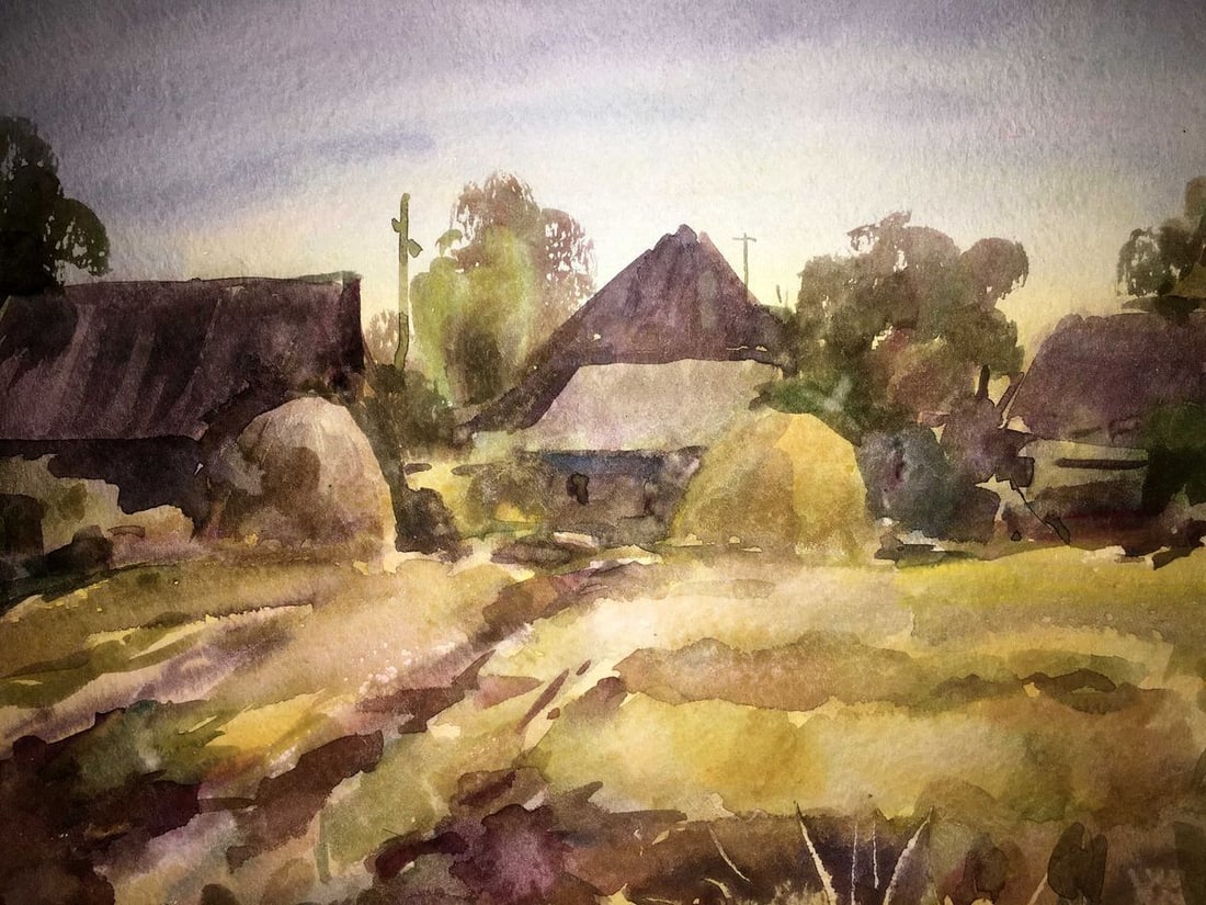 Fields landscape watercolor painting Viktor Mikhailichenko - 6