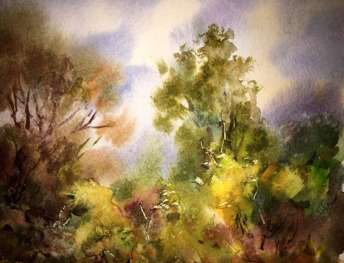 Forest landscape watercolor painting Viktor Mikhailichenko - 3
