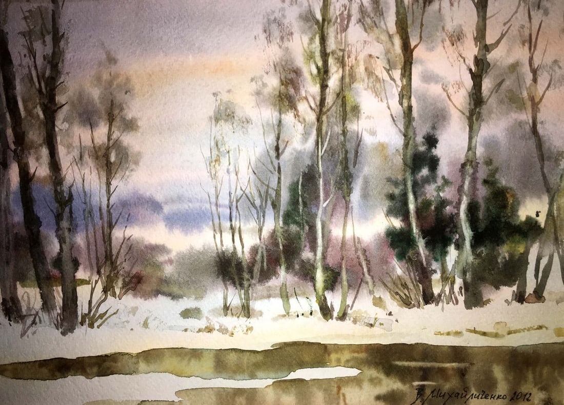 End of winter watercolor painting Viktor Mikhailichenko (1 of 7)